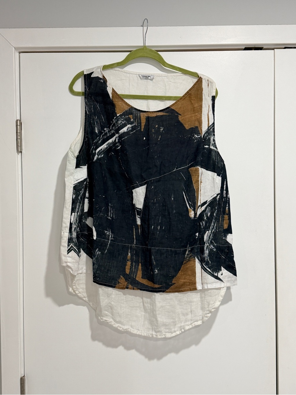 Banana Blue Sleeveless Abstract Print Linen Blend Top - Black & Brown
